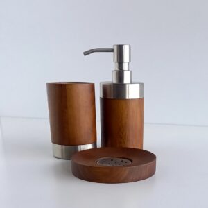 Set accessori bagno Eric noce e acciaio 3pz.