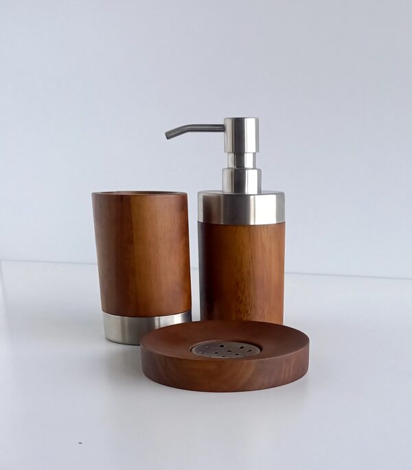 Set accessori bagno Eric noce e acciaio 3pz.
