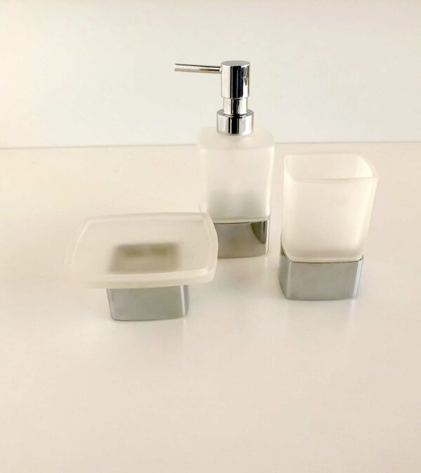Set accessori bagno Loung cromo/vetro 3pz.