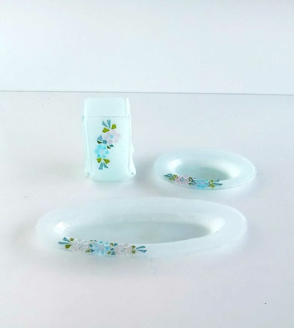 Set accessori bagno Primavera vetro di murano verde acqua 3pz.