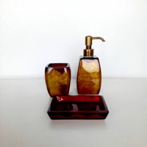 Set accessori bagno Pompey bordoux/oro 3pz.