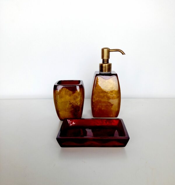 Set accessori bagno Pompey bordoux/oro 3pz.