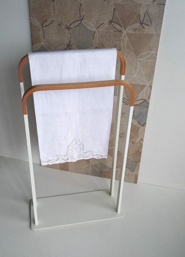 Piantana - portasalviette Oslo bianca/legno - immagine 3